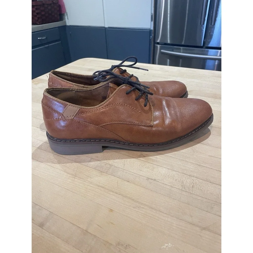 Freeman Rance Lace Up Dark Tan Brown Cognac Faux Leather Dress Shoes Boys 6 M